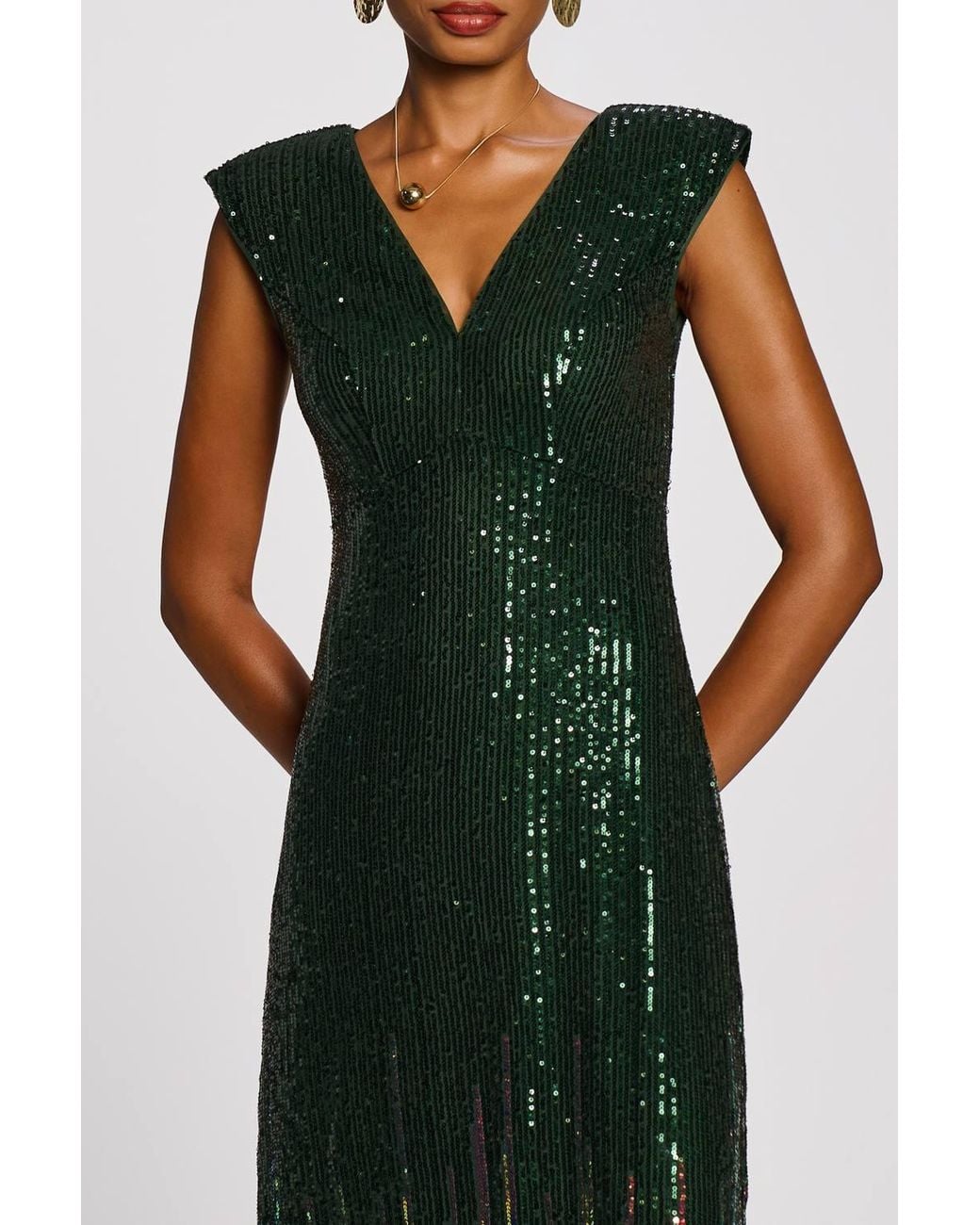 Jolie Moi Green Multi-Tone Patterned Sequin Maxi Dress