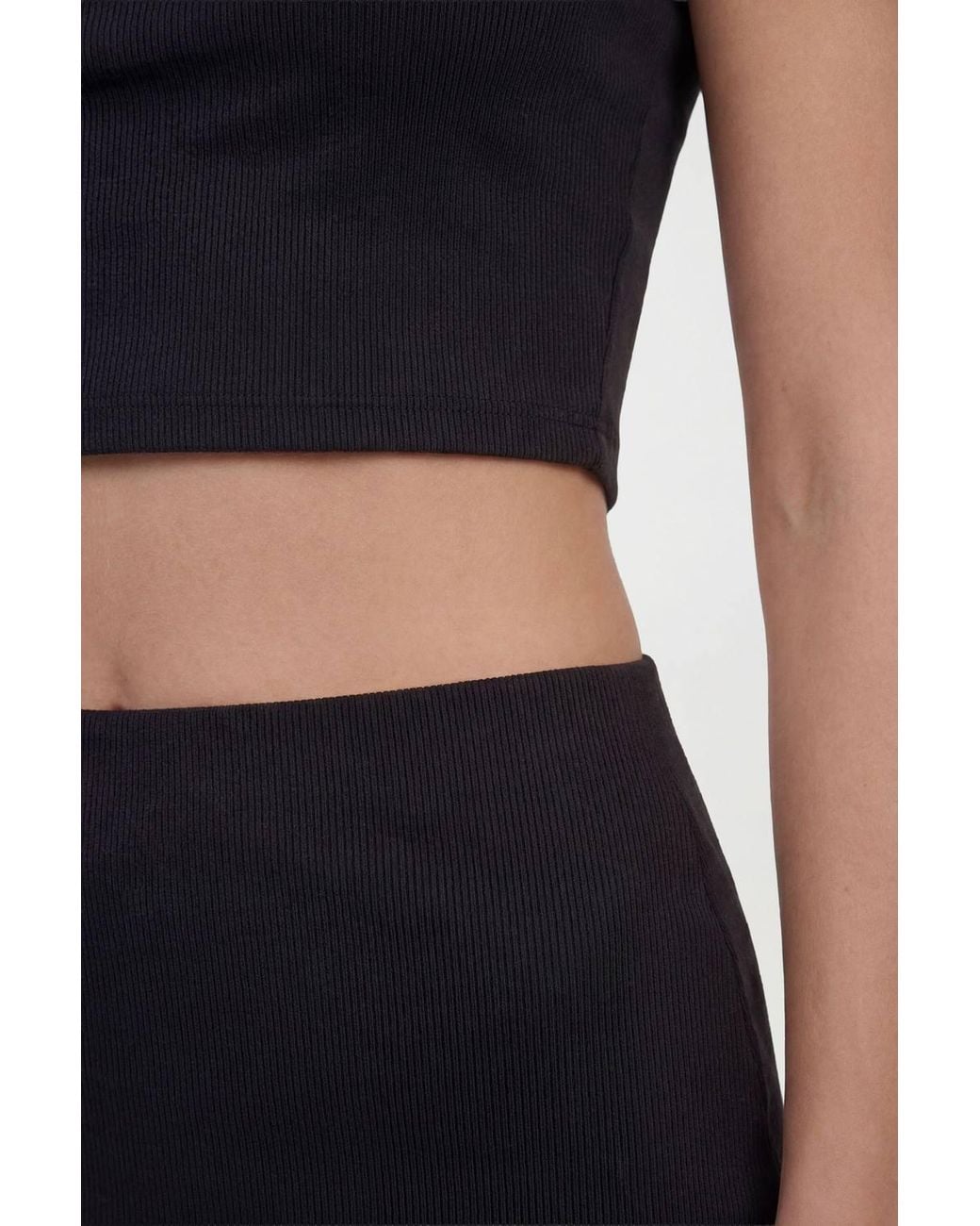 Roselle Black Ribbed Scoop Neck Crop Top & Midi Skirt Co-Ord Set