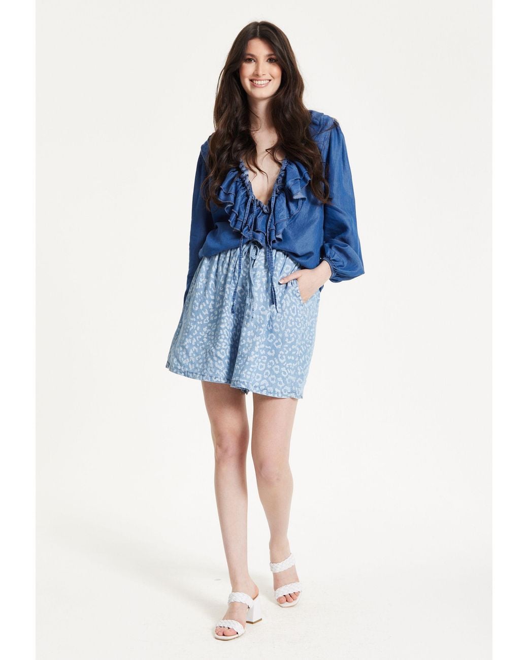 Liquorish Blue Skyline Animal Jacquard Shorts