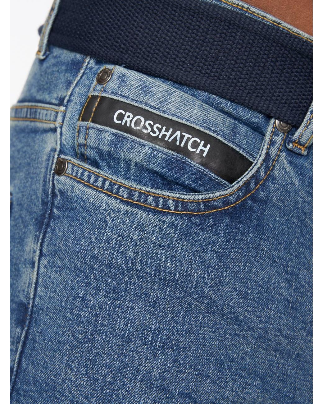 Crosshatch Blue Princed Classic 5-Pocket Cotton Stretch Jeans With Branded Belt for men