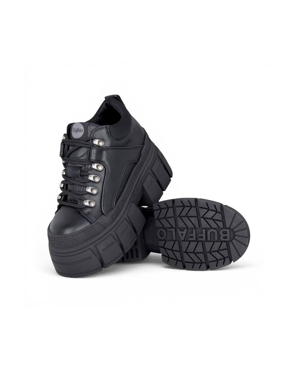 Infinity Leather Black Buffalo Chunky Platform Gothic Ankle Boots