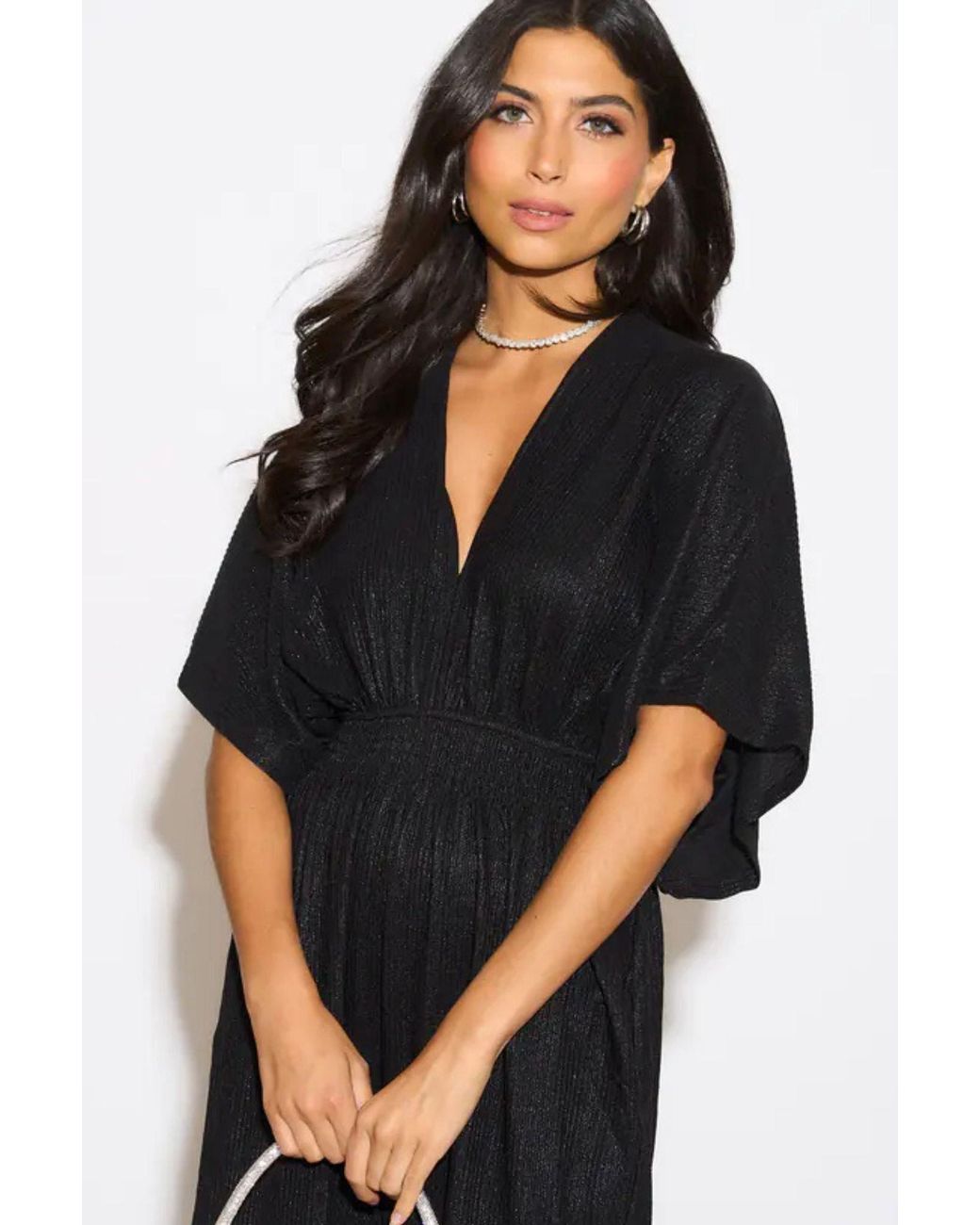SARTA Black Metallic V-Neck Wideleg Jumpsuit