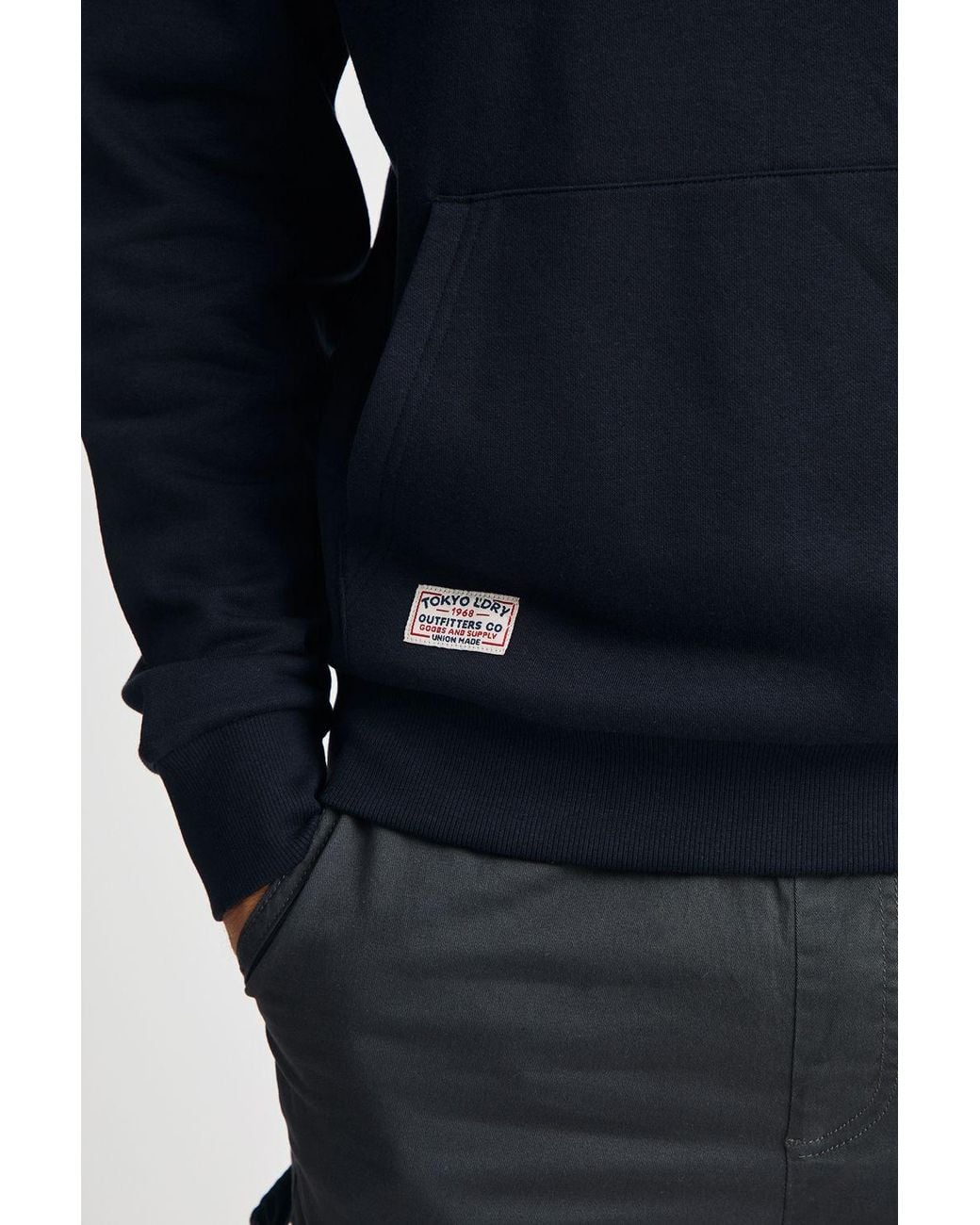 Tokyo Laundry Blue Printed Hoody With Drawcord for men