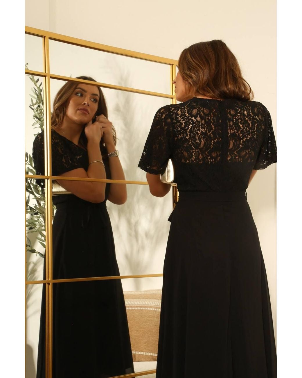 Double Second Natural Lace Wrap Front High Low Hem Dress
