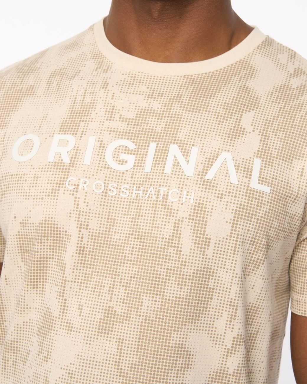 Crosshatch Natural Bardon Crew Neck Cotton T-Shirt With High Build Chest Print for men
