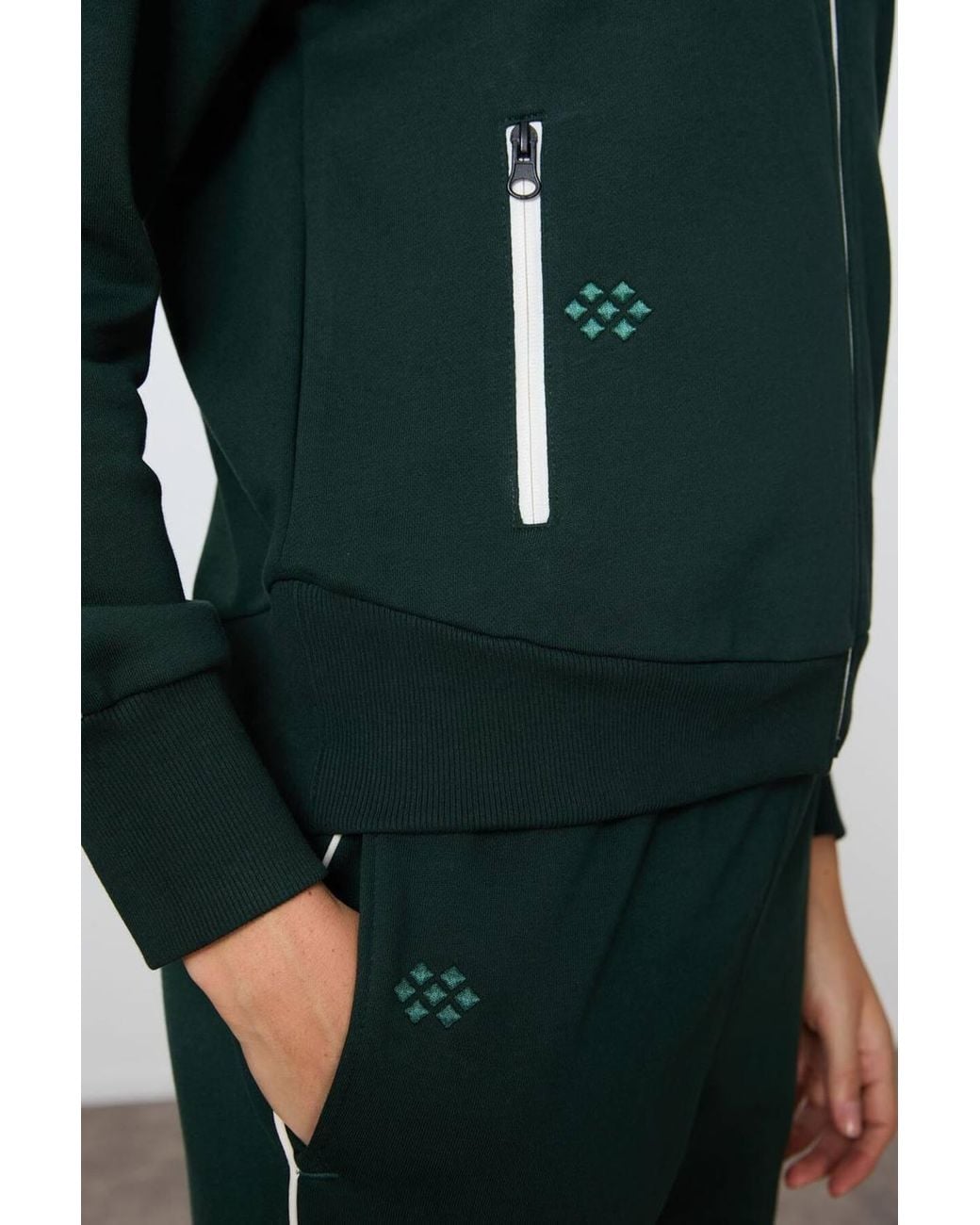 TOMMY LIFE Green Oversized Zip-Collar Sweatshirt & Pants Set
