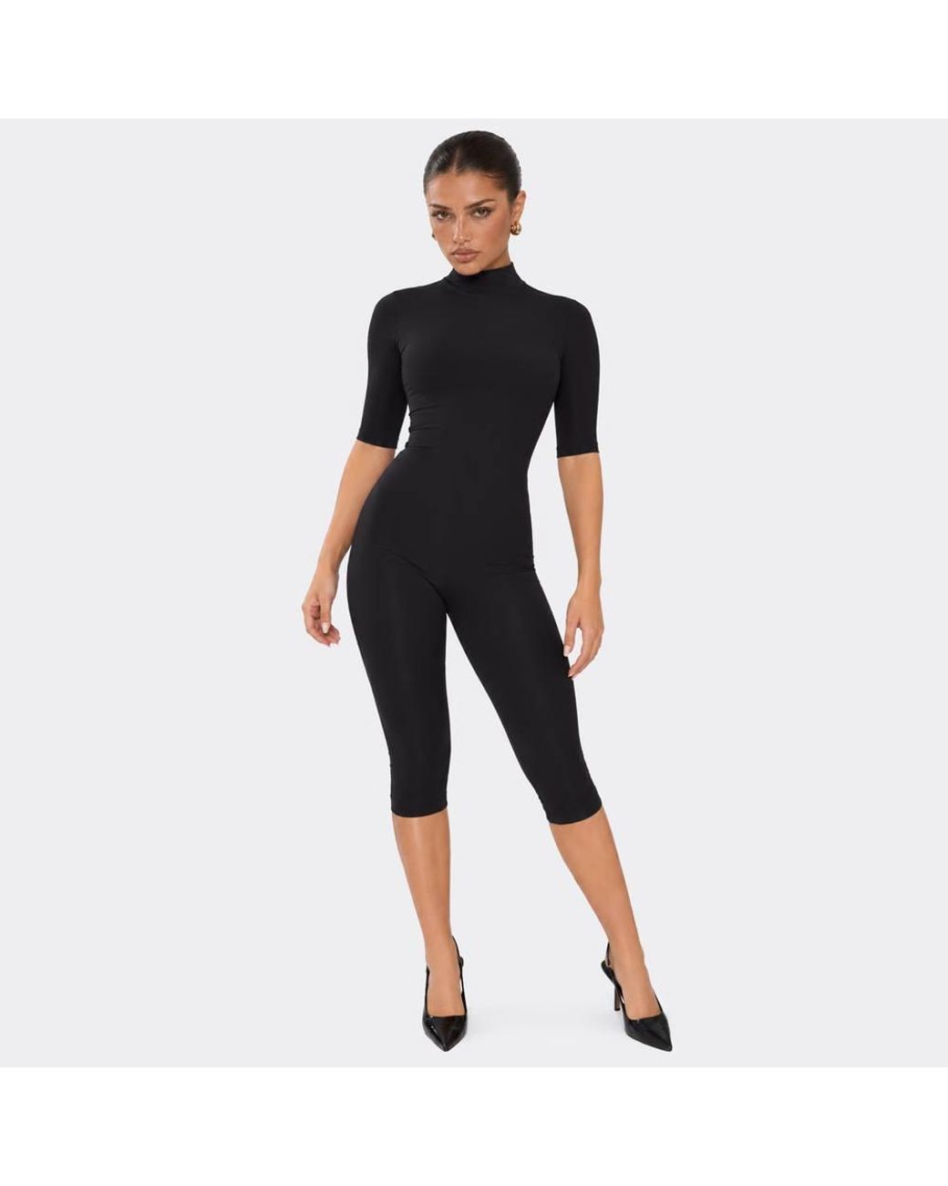 EGO Blue Capri Three Quarter Sleeve High Neck Jumpsuit