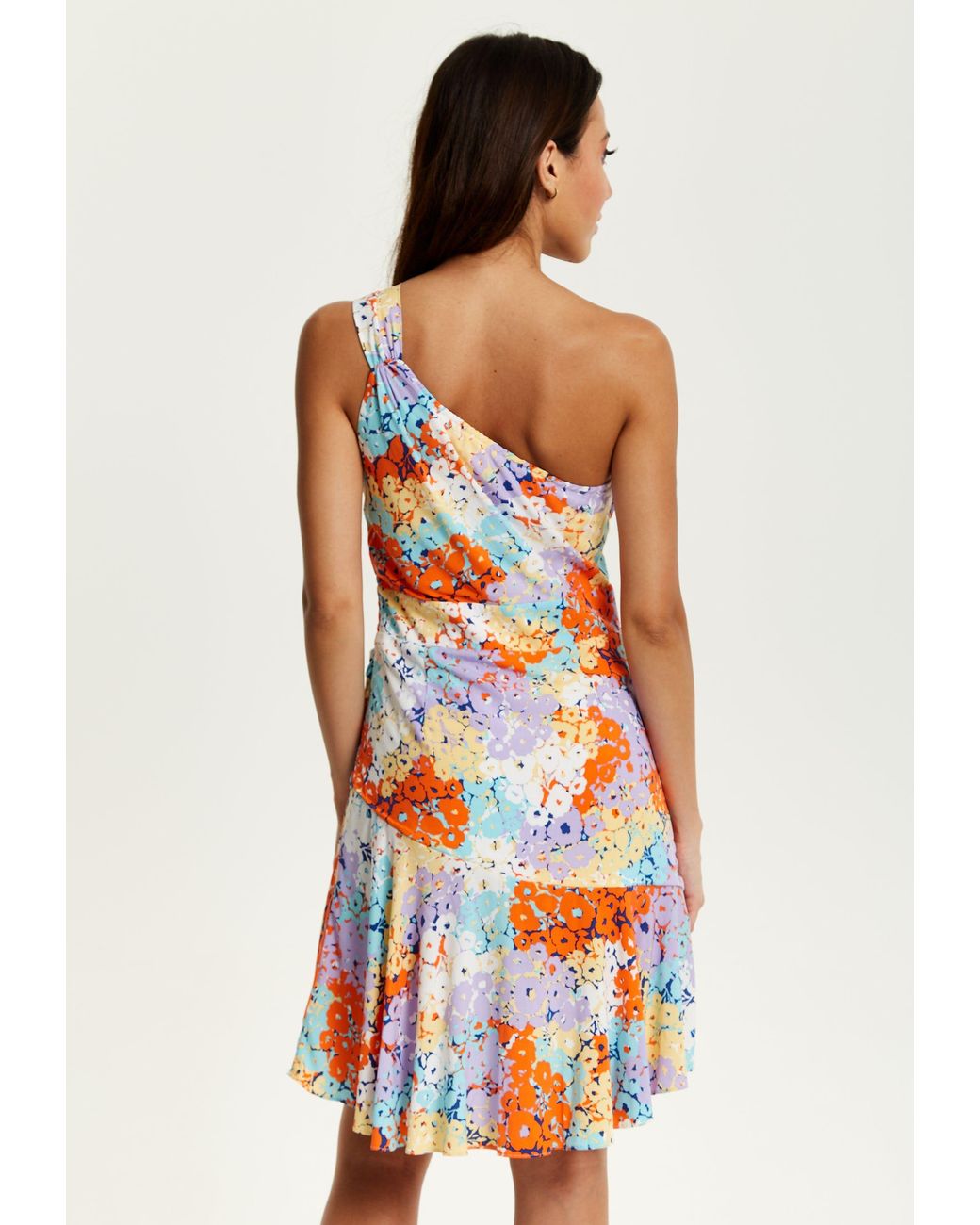 Liquorish Red Multicolour Floral Print One Shoulder Mini Dress