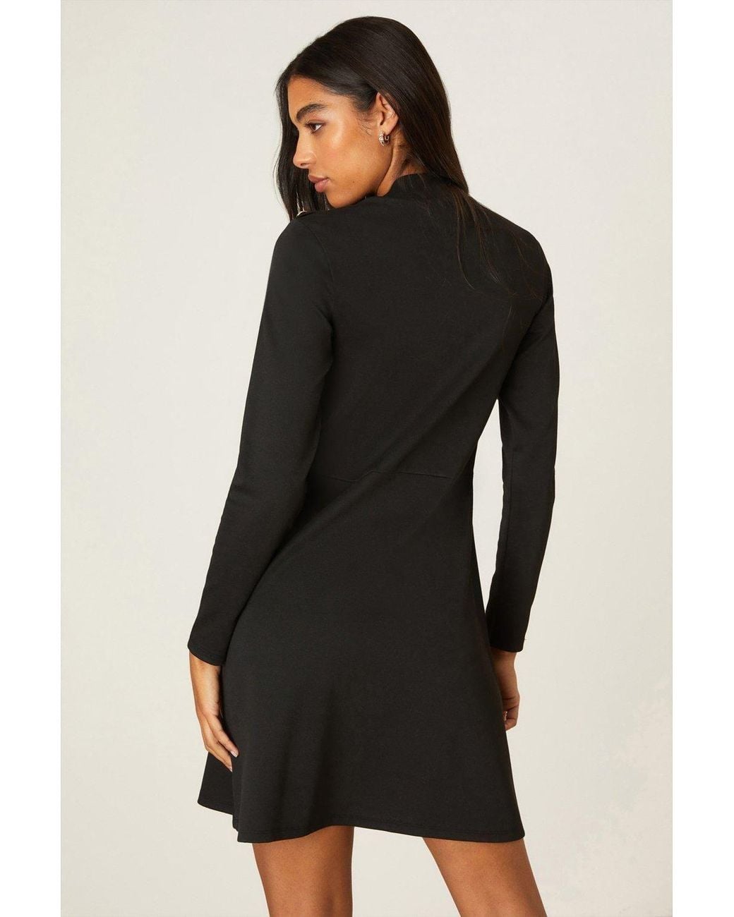 Dorothy Perkins Black Ponte High Neck Button Mini Dress