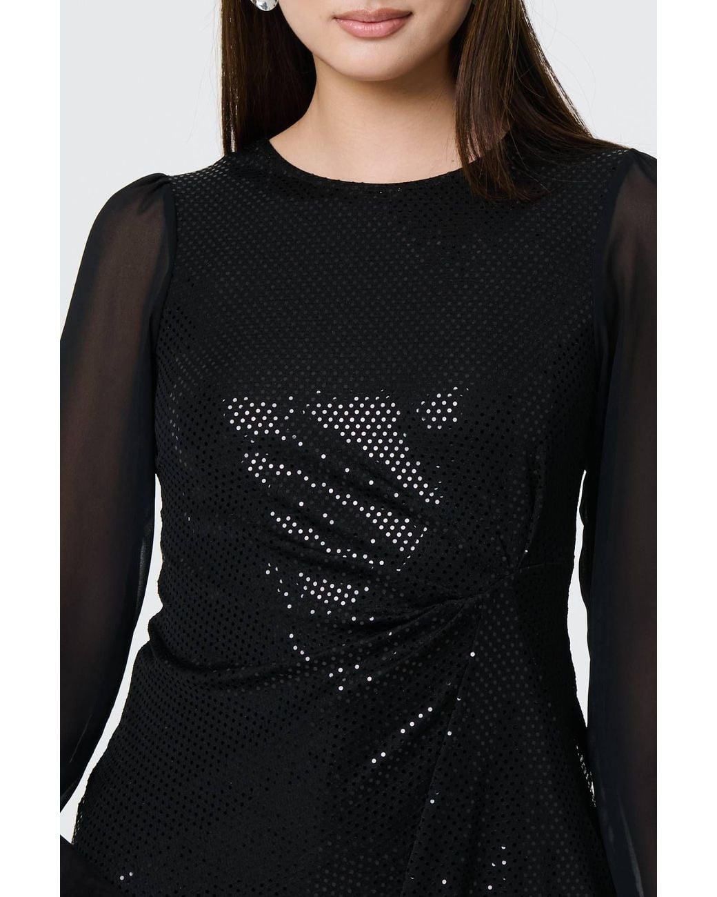 Izabel London Black Semi Sheer Sparkly Long Sleeve Blouse