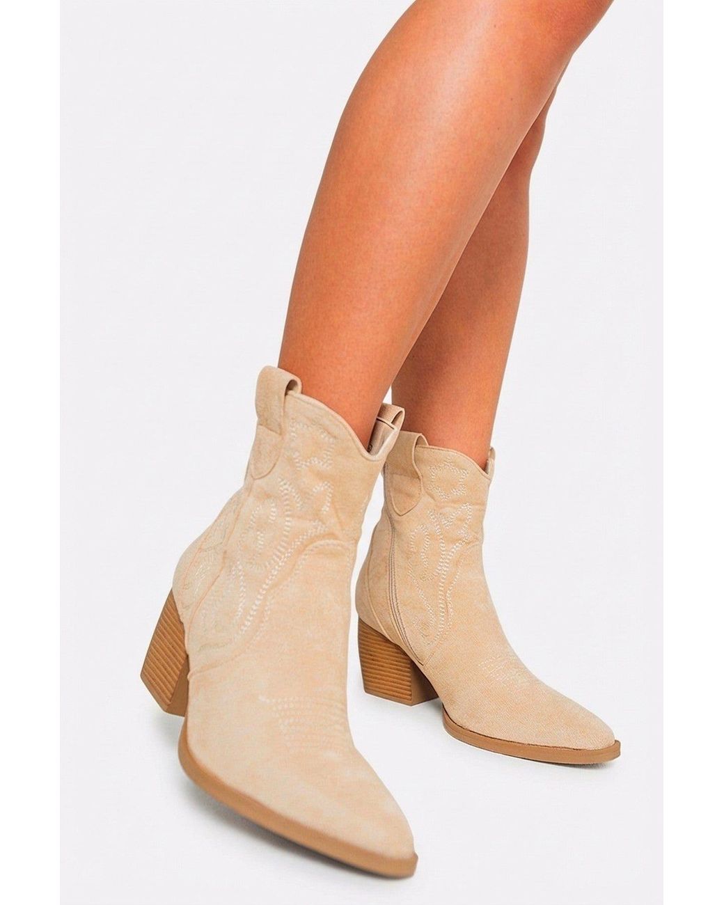 IKRUSH Natural Laura Faux Suede Cowboy Ankle Length Boots With Block Heel