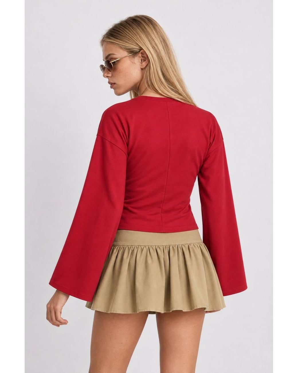 Happiness İstanbul Red Crew Neck Long Sleeve Blouse