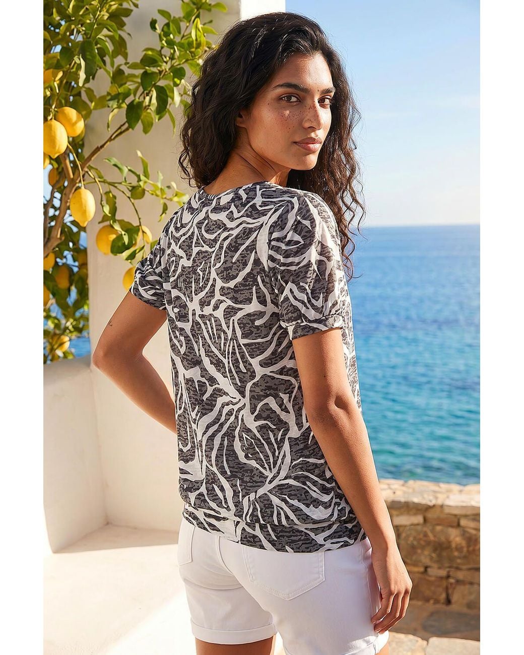 Roman Black Floral Burnout Print Blouson Top
