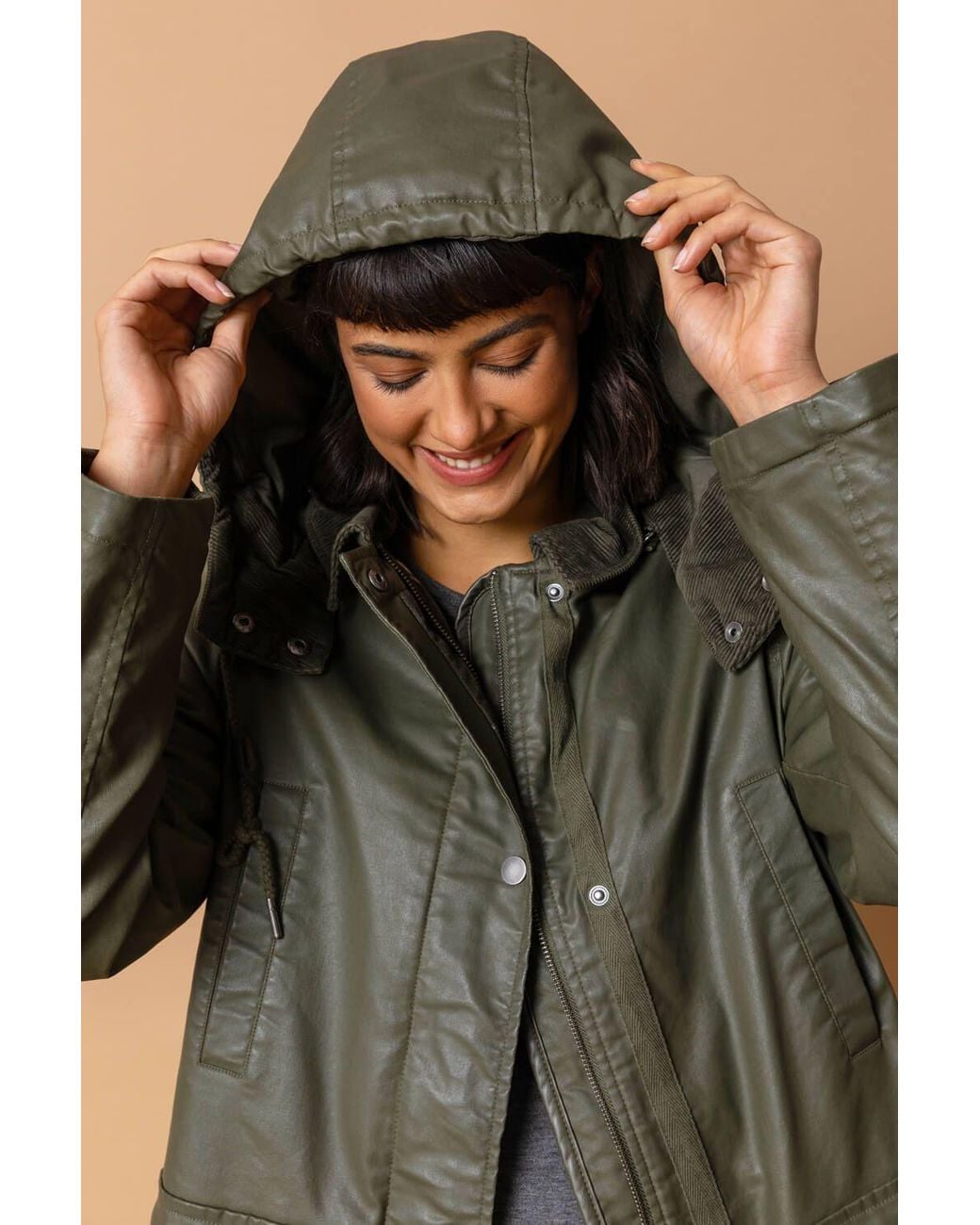Roman Green Waxed Longline Hooded Coat