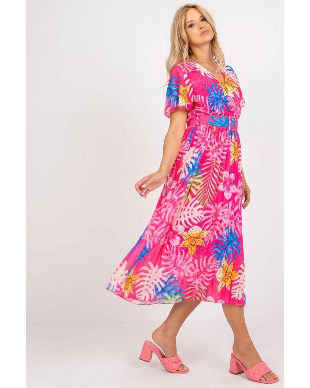 Love Lace Pink Summer Viscose Wrap Short Sleeve Dress