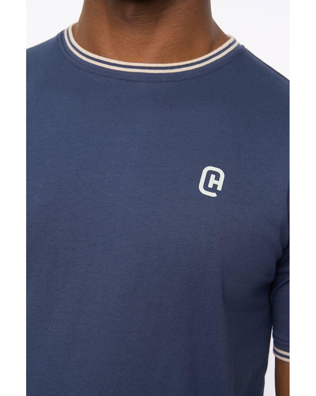 Crosshatch Blue Preece Crew Neck Cotton T-Shirt With High Build Logo Print for men