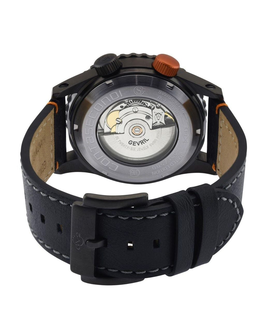 Gv2 Black Contasecondi, Swiss Automatic Watch, Dial, Unidirectional Bezel, Hand Made Italian Leather, & Sapphire Crystal for men