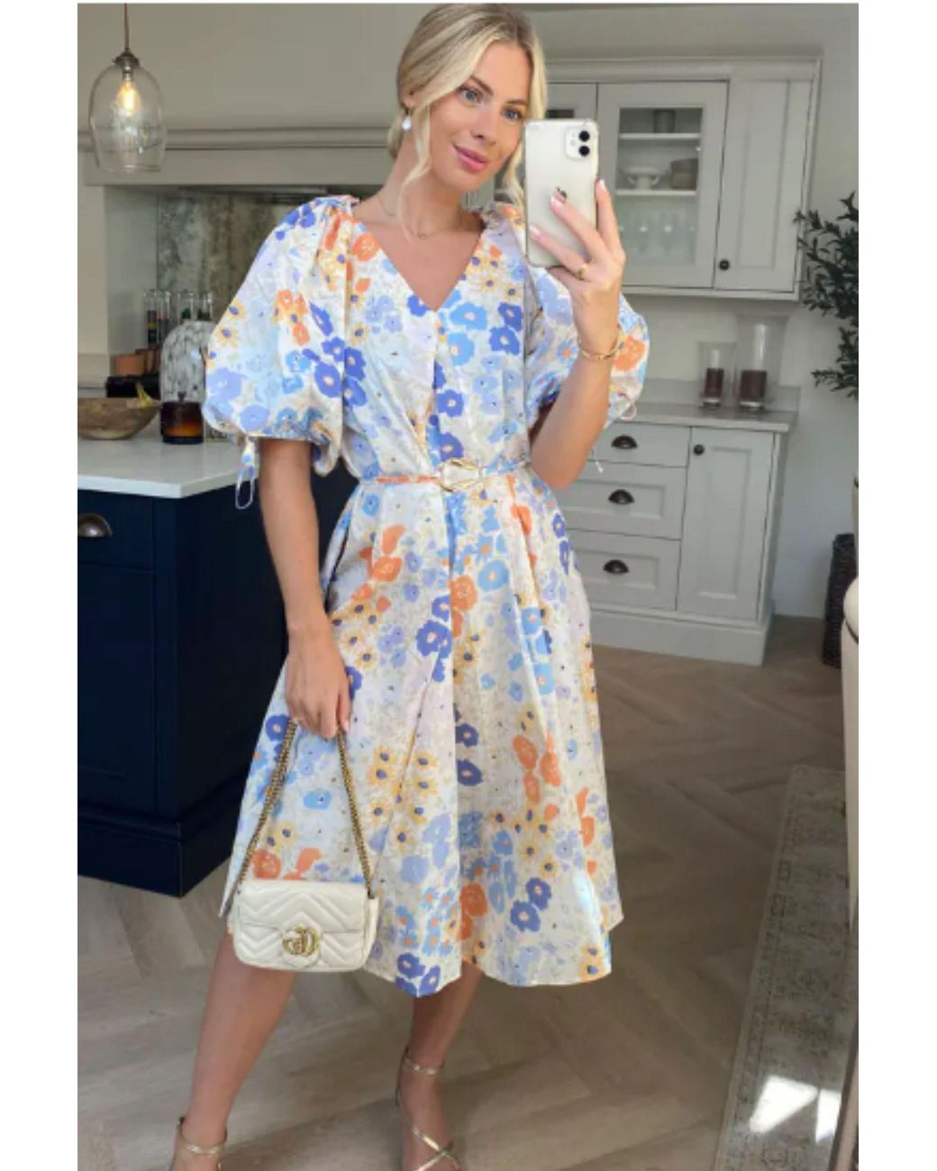 CY Gray Oversized Puff Sleeve Midi Dress