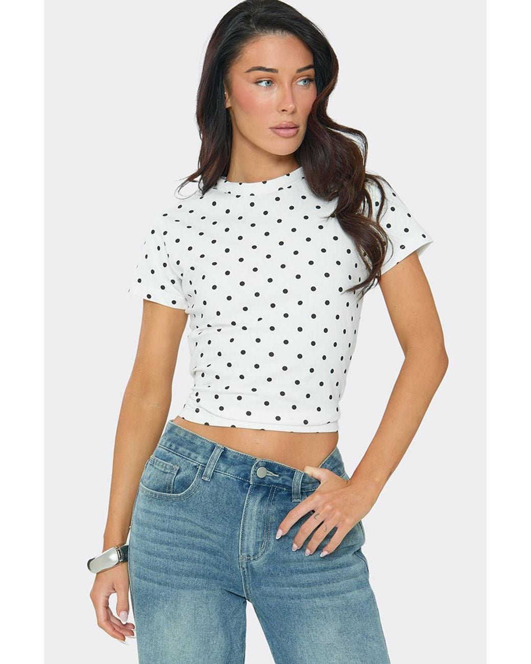 EGO Blue Fitted Short Sleeve Crew Neck Polka Dot T-Shirt