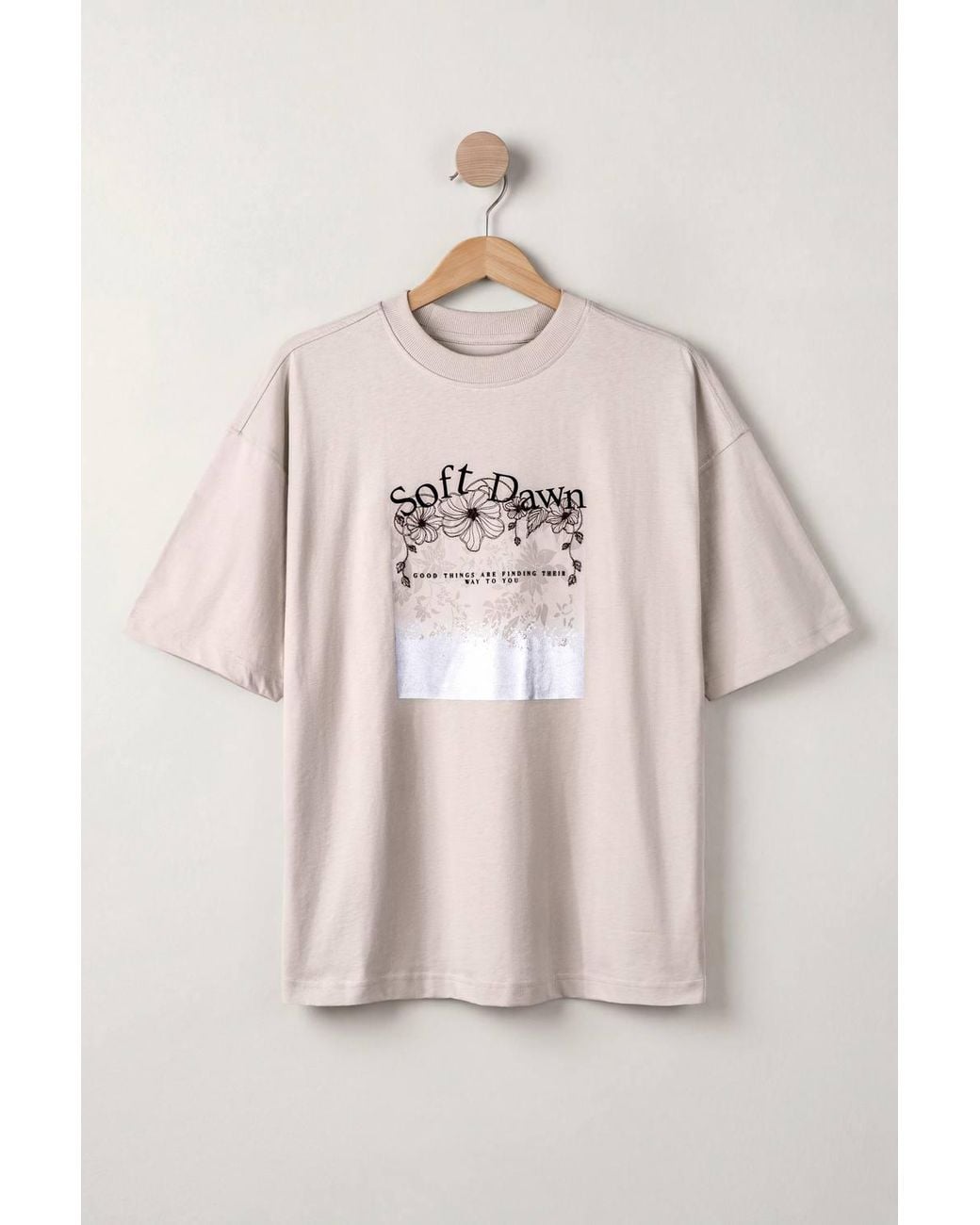 Enorsia Brown Mix Media Graphic Oversized T-Shirt