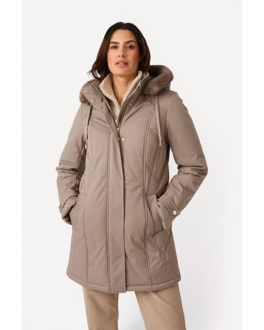DAMART Brown Thermal Padded Parka With Faux Fur Trim