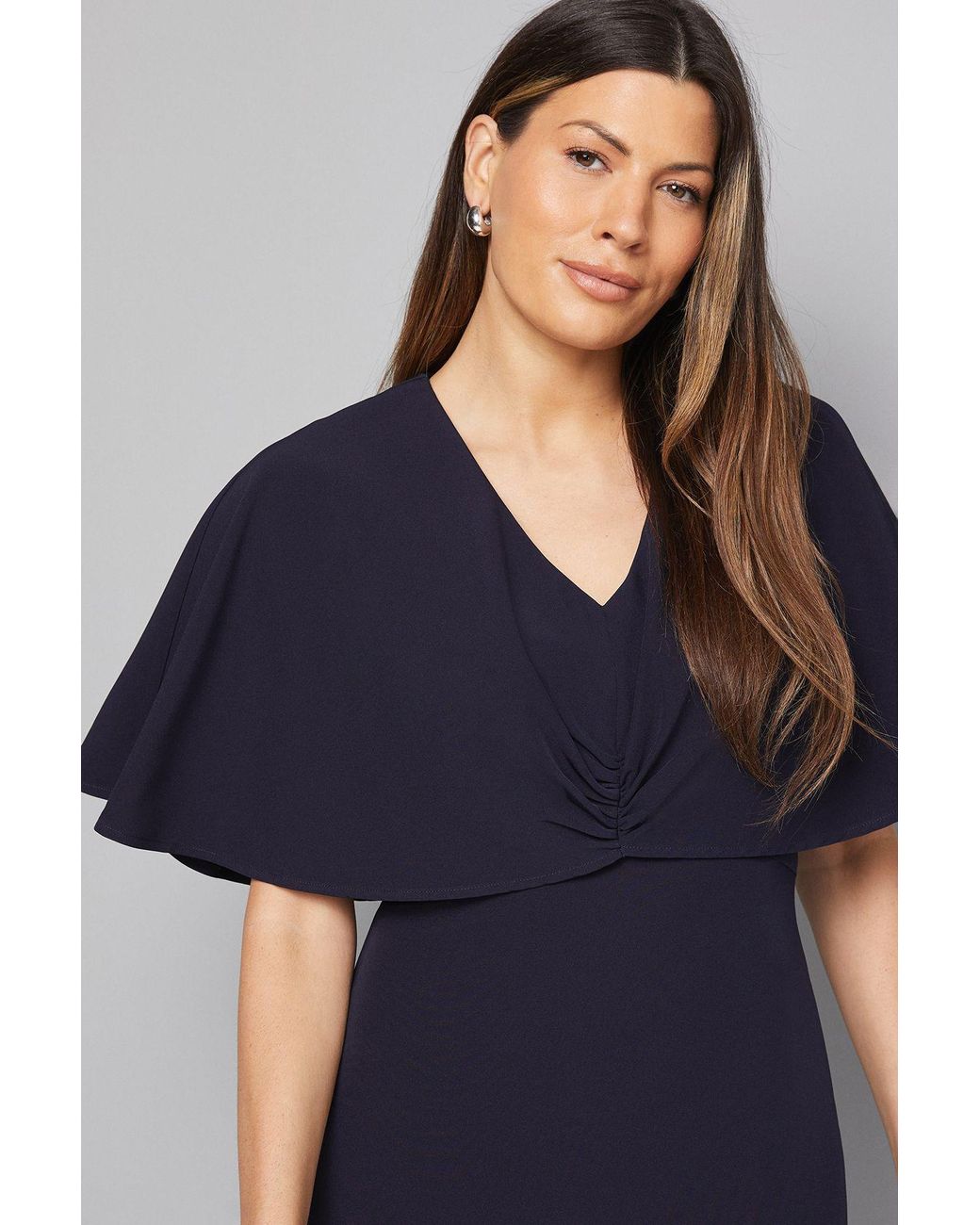 Wallis Blue Cape Sleeve Twist Front Midi Dress