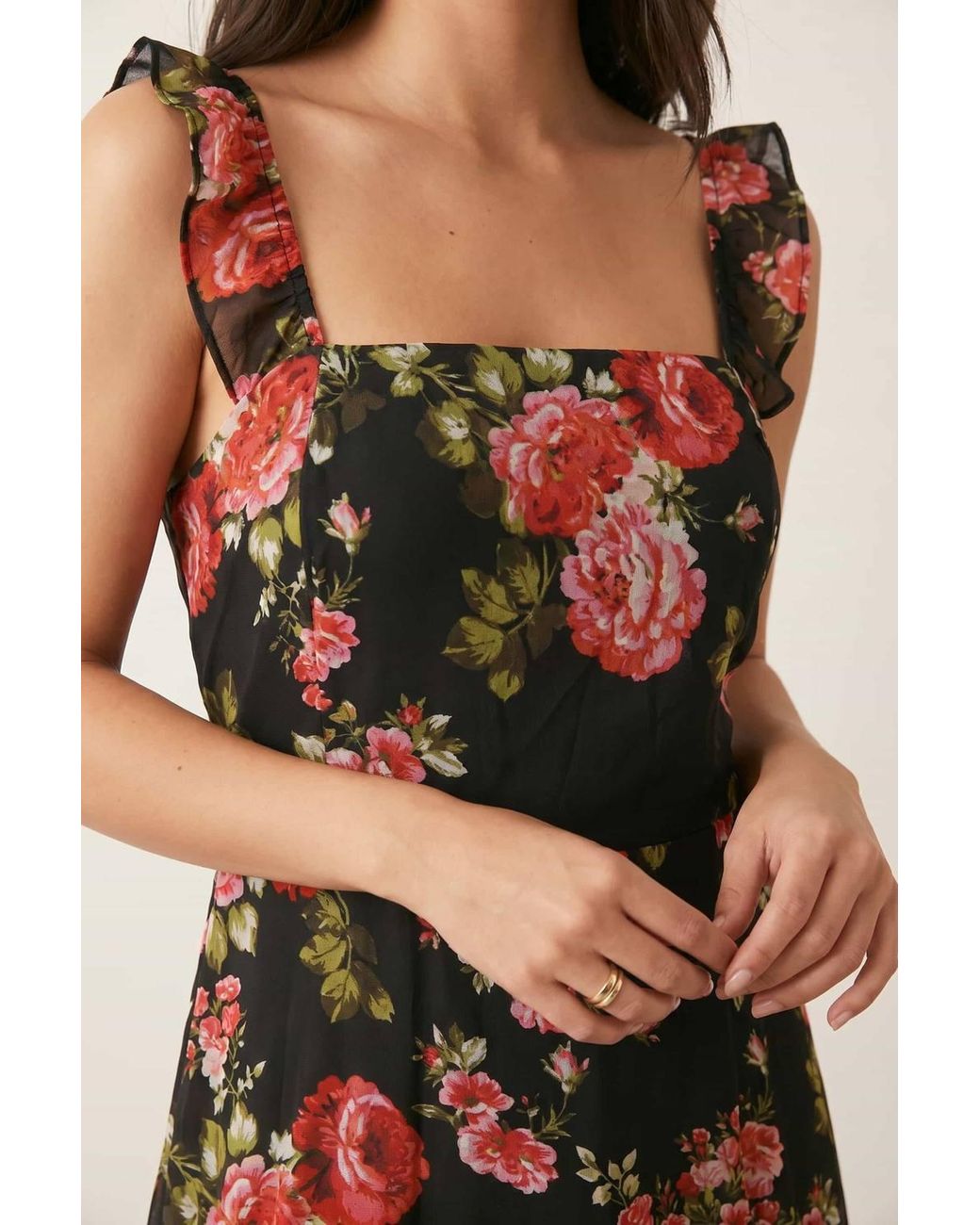 Style Cheat Black Strappy Rose Print Dress