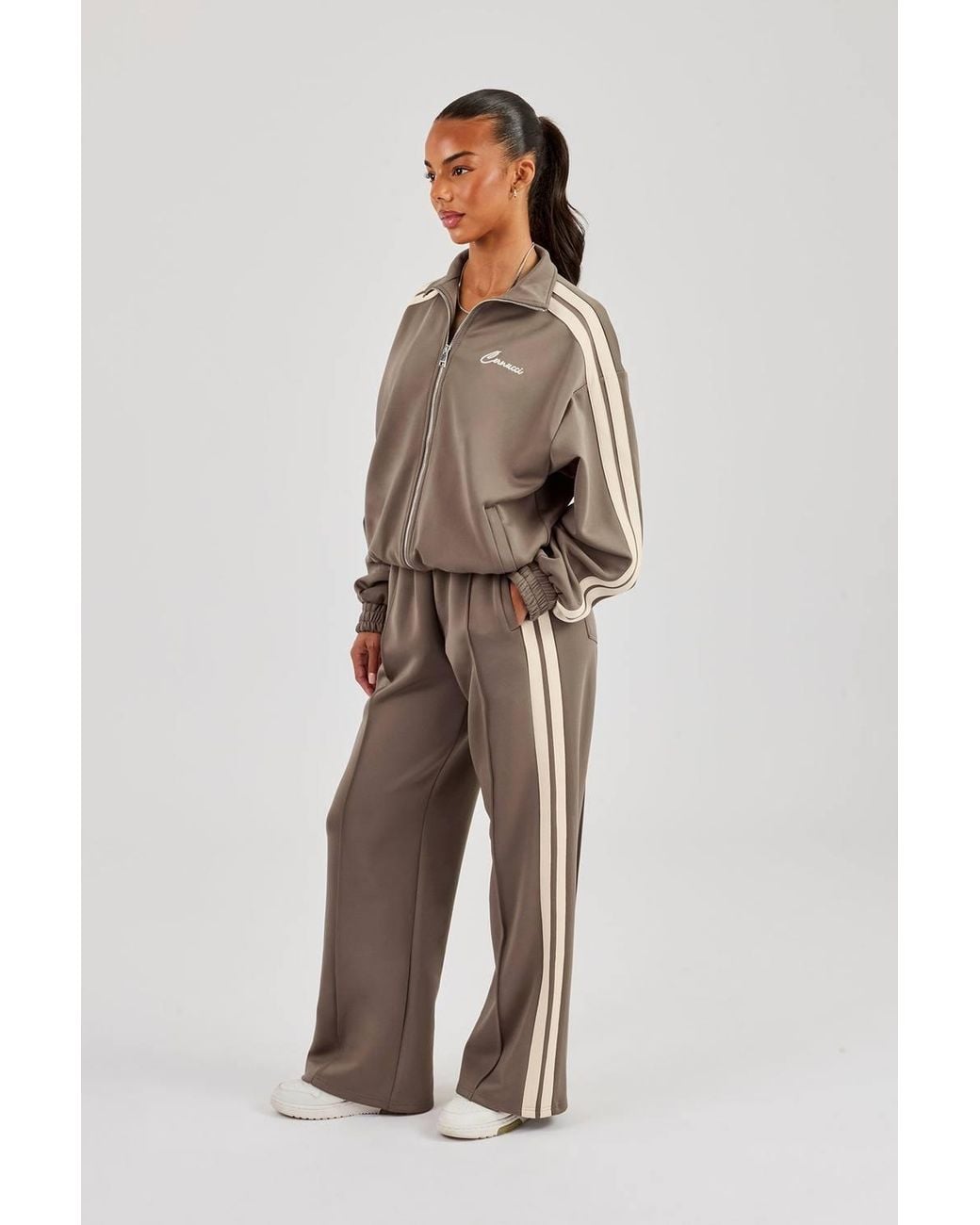 CERNUCCI Brown Funnel Neck Taping Zip Through Track Jacket