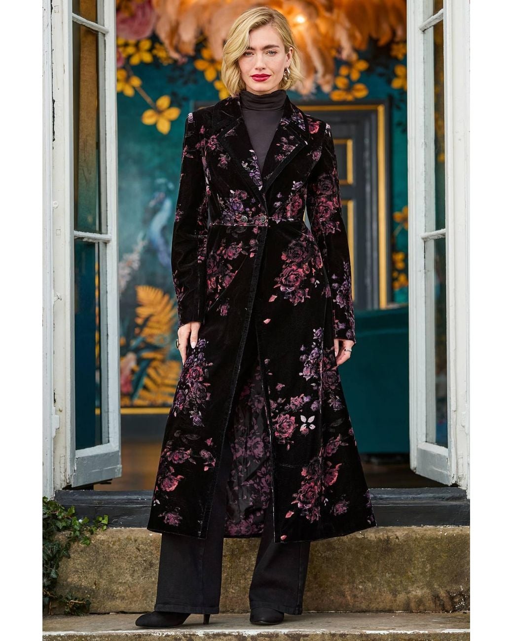 Joe Browns Black Boutique Printed Velvet Coat