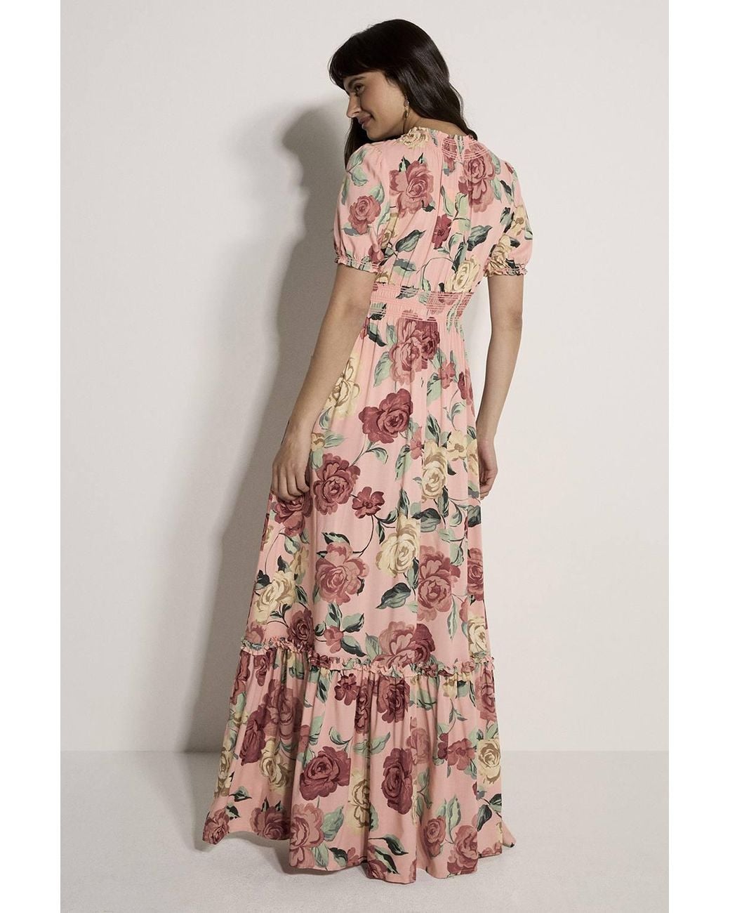 Apricot Brown Floral Wrap Maxi Dress