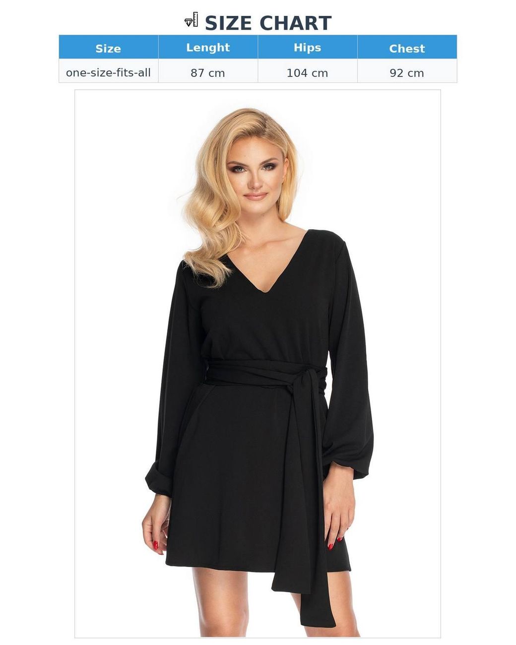 Love Lace Black Mini Dress Pointed Neck Tie Belt Long Sleeve