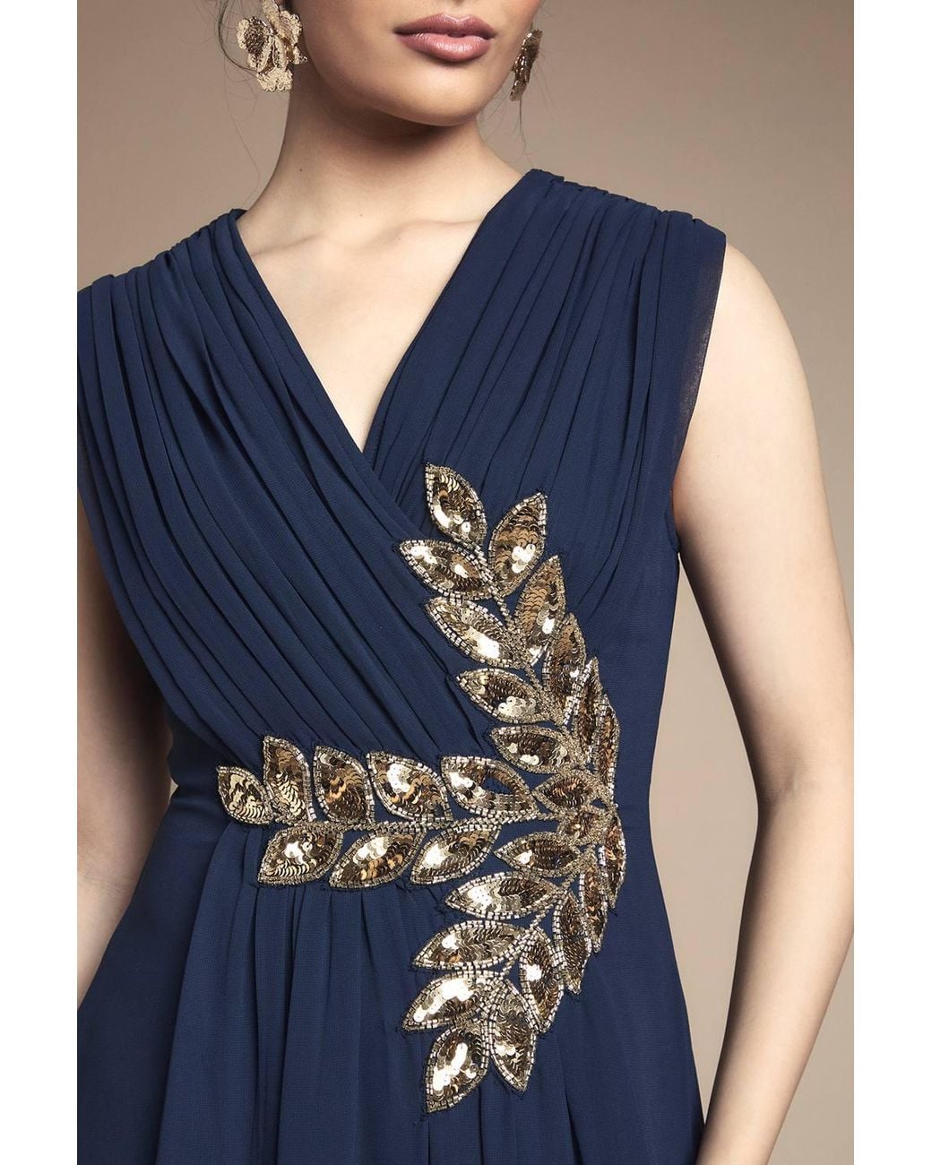 Wallis Blue Beaded Embellished Wrap Top Georgette Maxi Dress