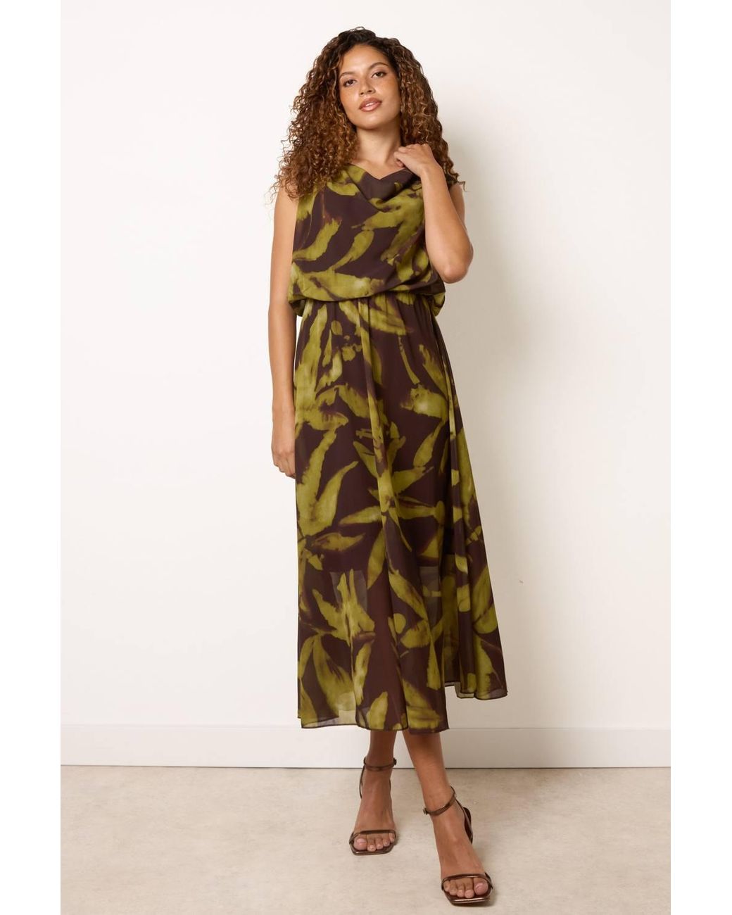 Blue Vanilla Natural Sleeveless Cowl Neck Midi Dress