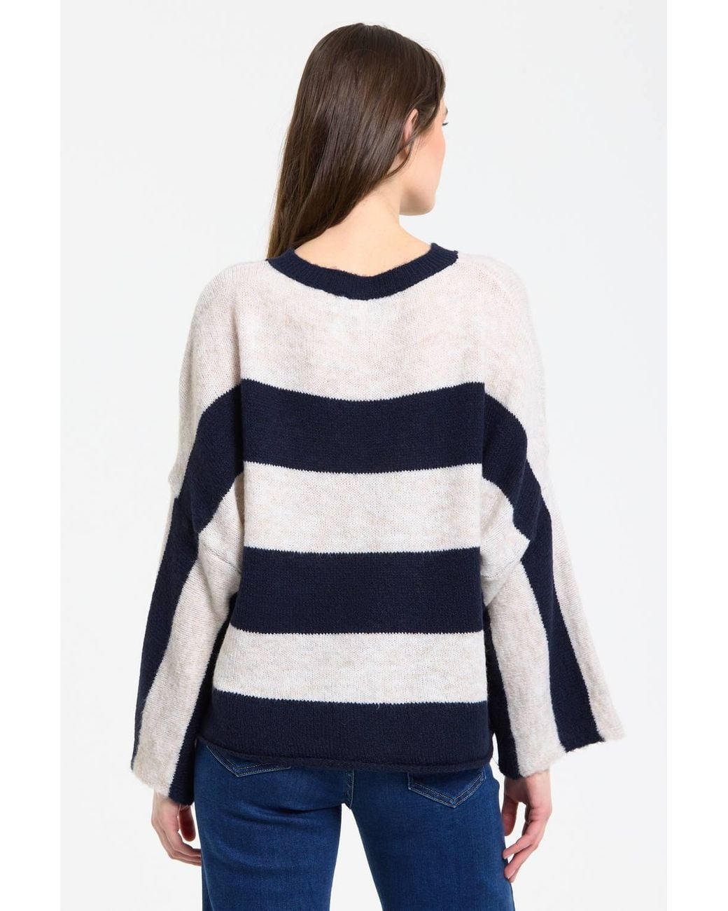 Liquorish Blue Cream Stripe Wool Blend Jumper