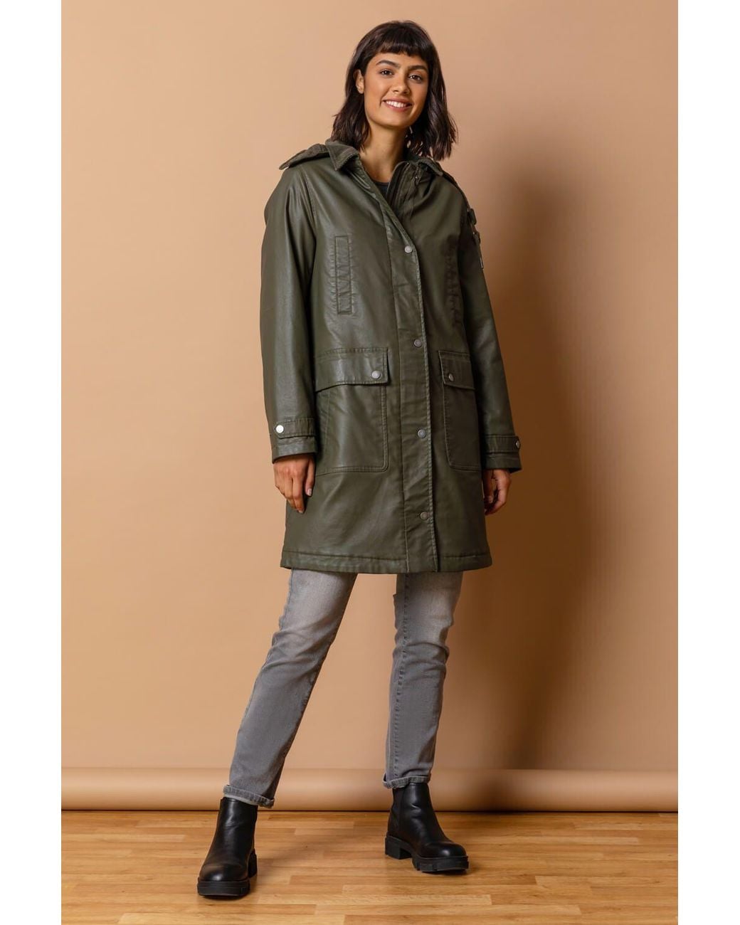 Roman Green Waxed Longline Hooded Coat
