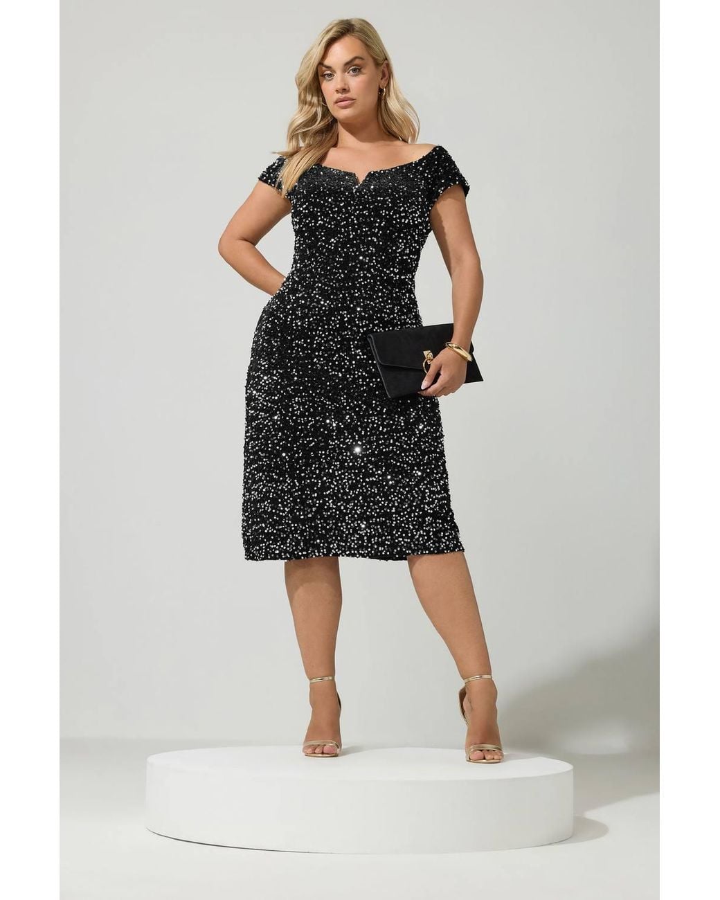 Yours Black Sequin Velvet Dress