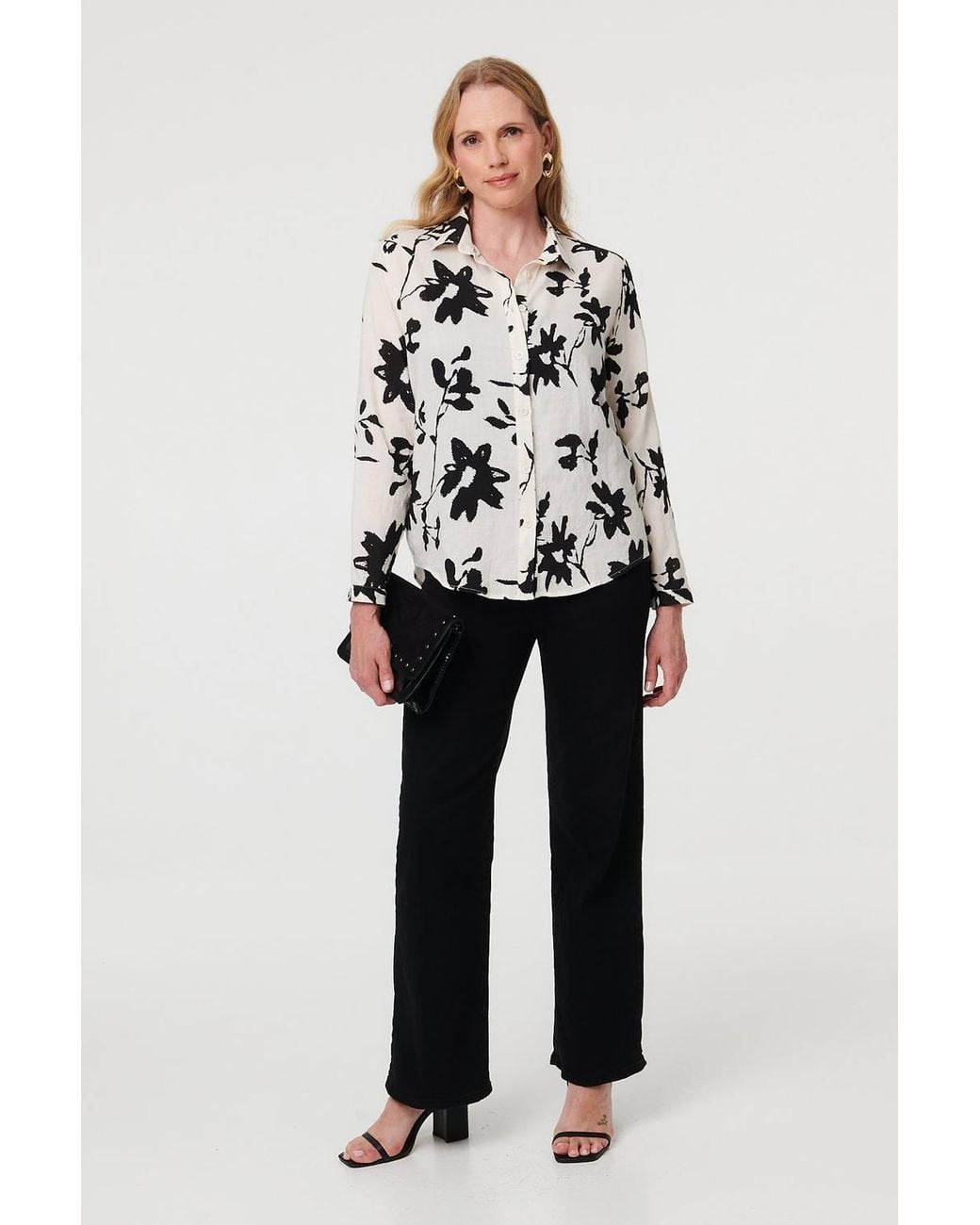 Izabel London White Floral Relaxed Long Sleeve Shirt
