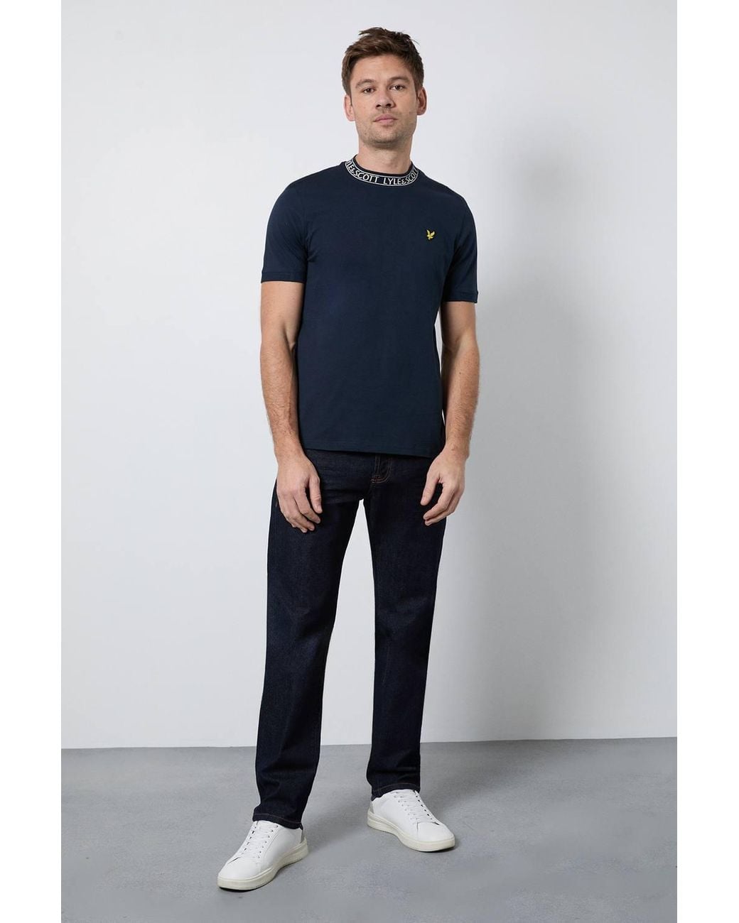 Lyle & Scott Blue Logo Ribbed T-Shirt Dark/ Bone for men