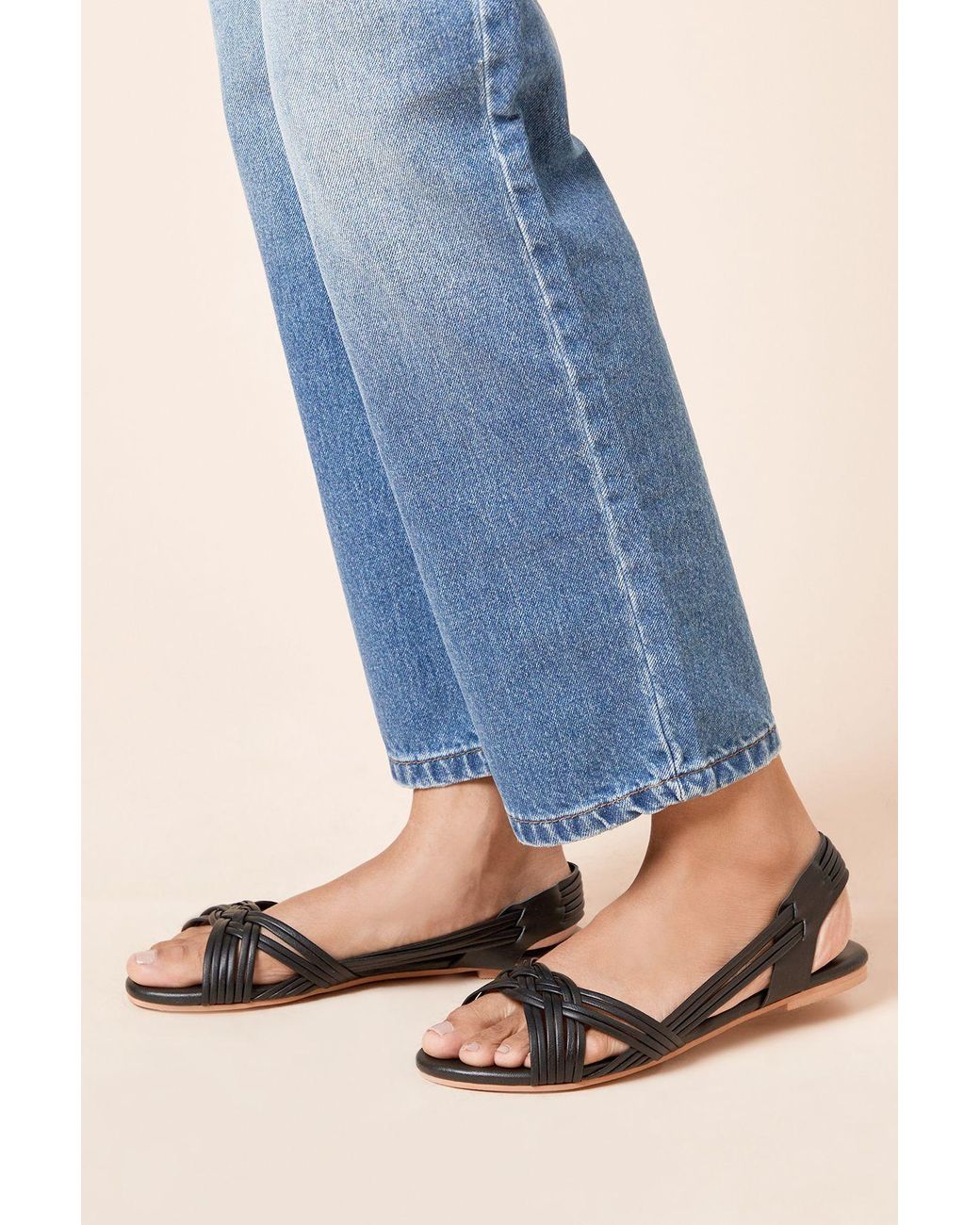 Dorothy Perkins Blue Wide Fit Jocelyn Real Leather Plaited Flat Sandals