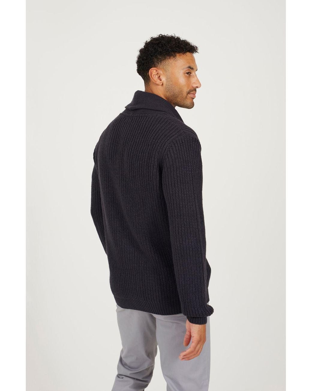 Brave Soul Blue Shawl Neck Chunky Knit Cardigan for men
