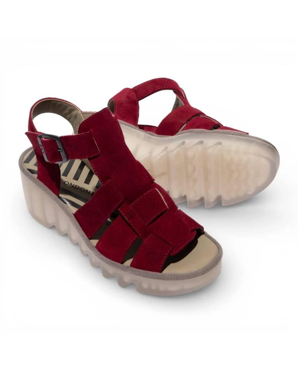 TruClothing Red Suede Leather Wedge Sandals Stylish Comfort Wedge Heel Shoes