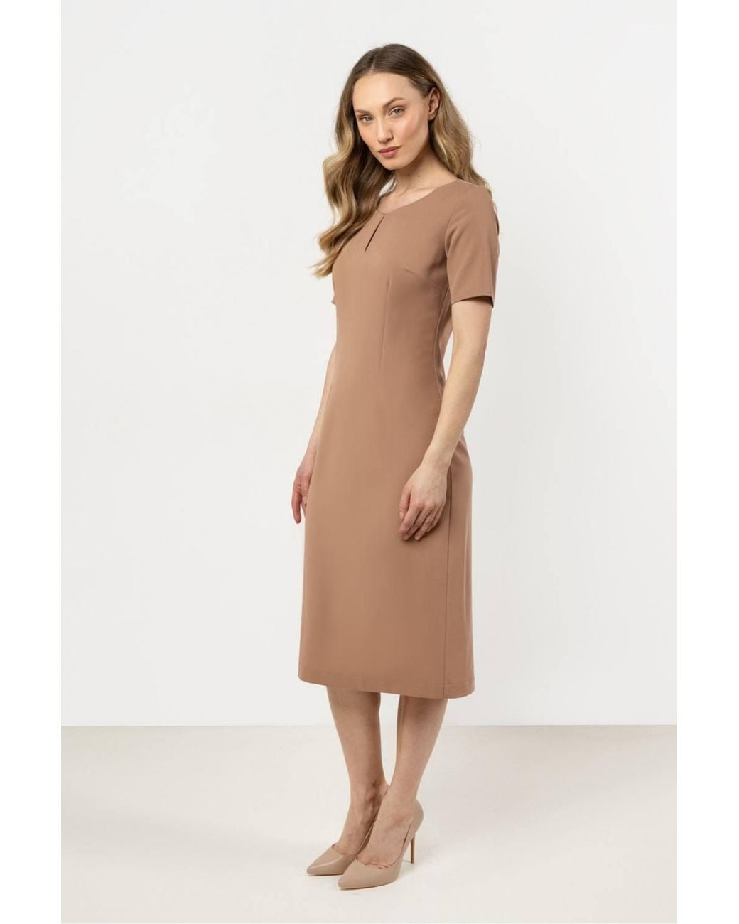 Love Lace Natural Day Dress With Fitted Silhouette & Slit