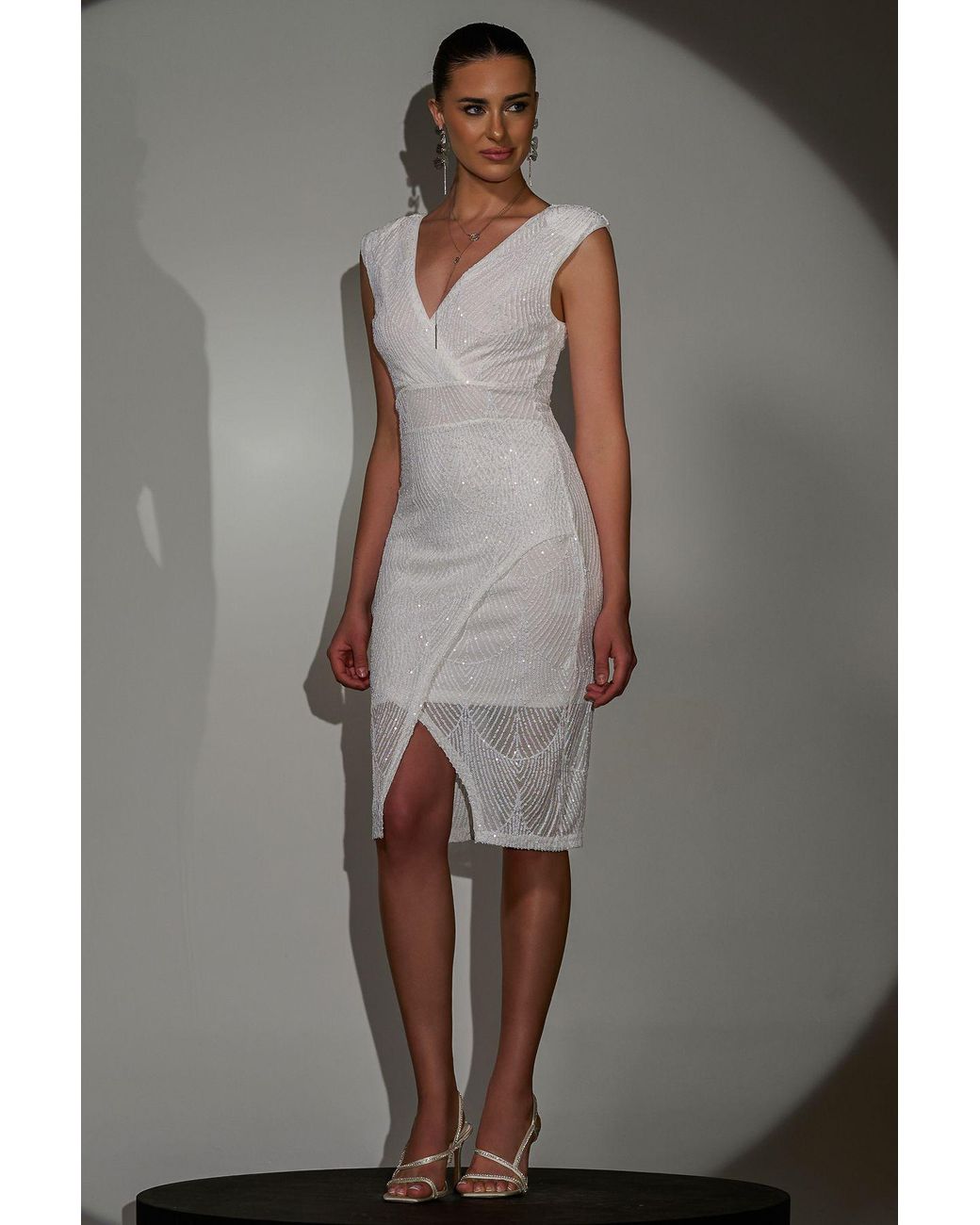 Jolie Moi Gray Demi Sequin Wrap Slit Bodycon Dress