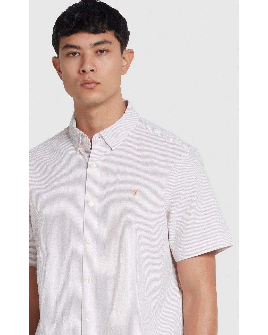 Farah White Lewis Stripe Short Sleeve Shirt for men