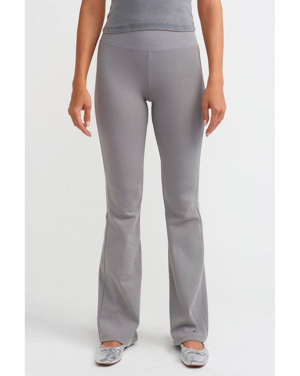 Dilvin White High-Waist Ribbed Flare Pants