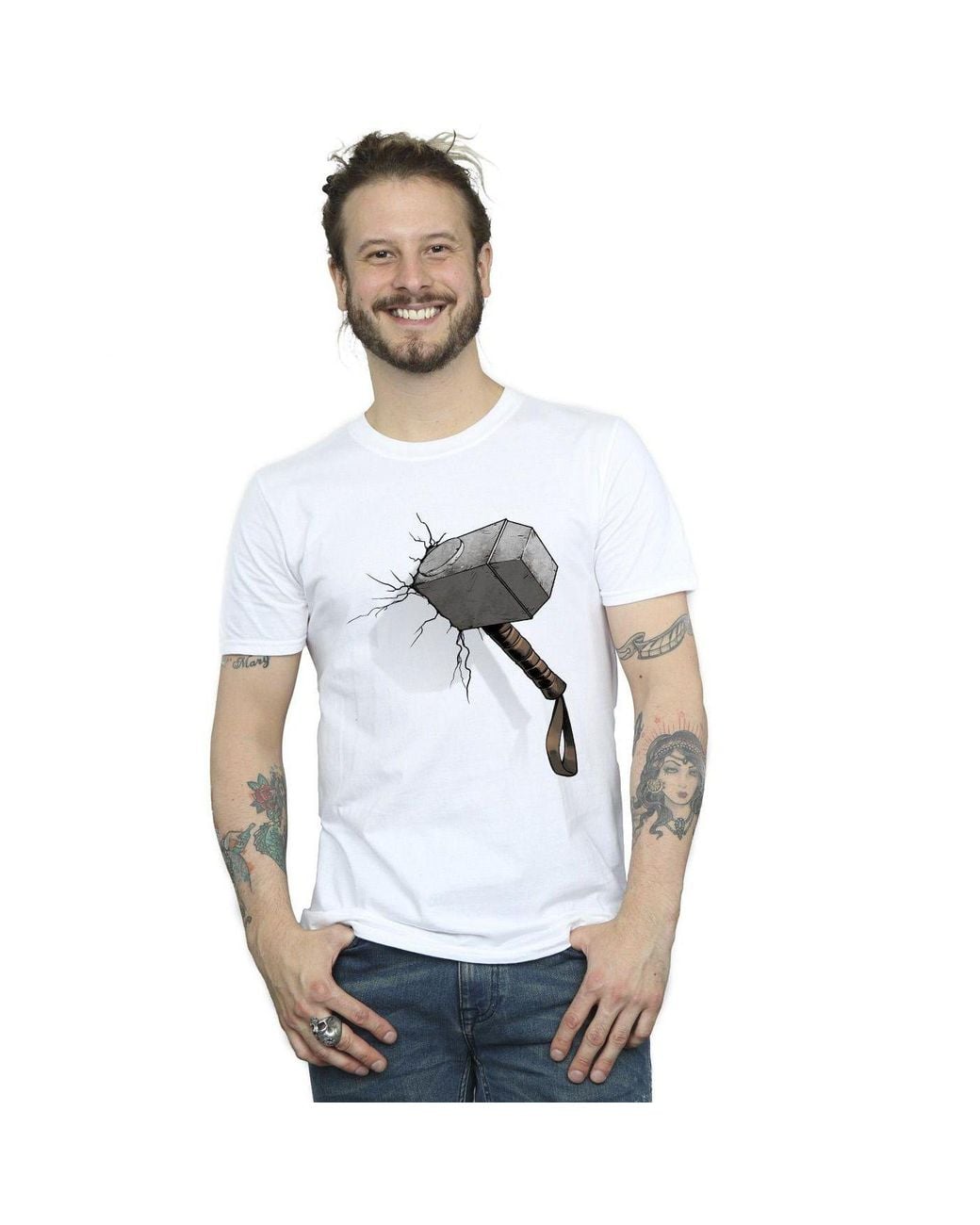 Marvel White Thor Hammer Crack T-Shirt for men