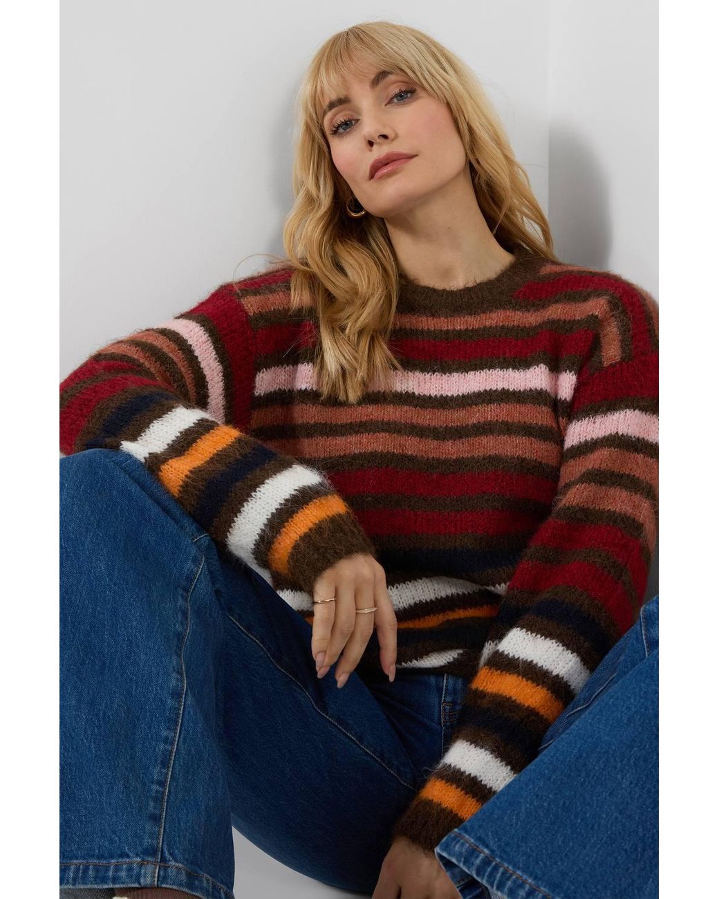 Joe Browns Blue Autumn Days Fluffy Striped Jumper