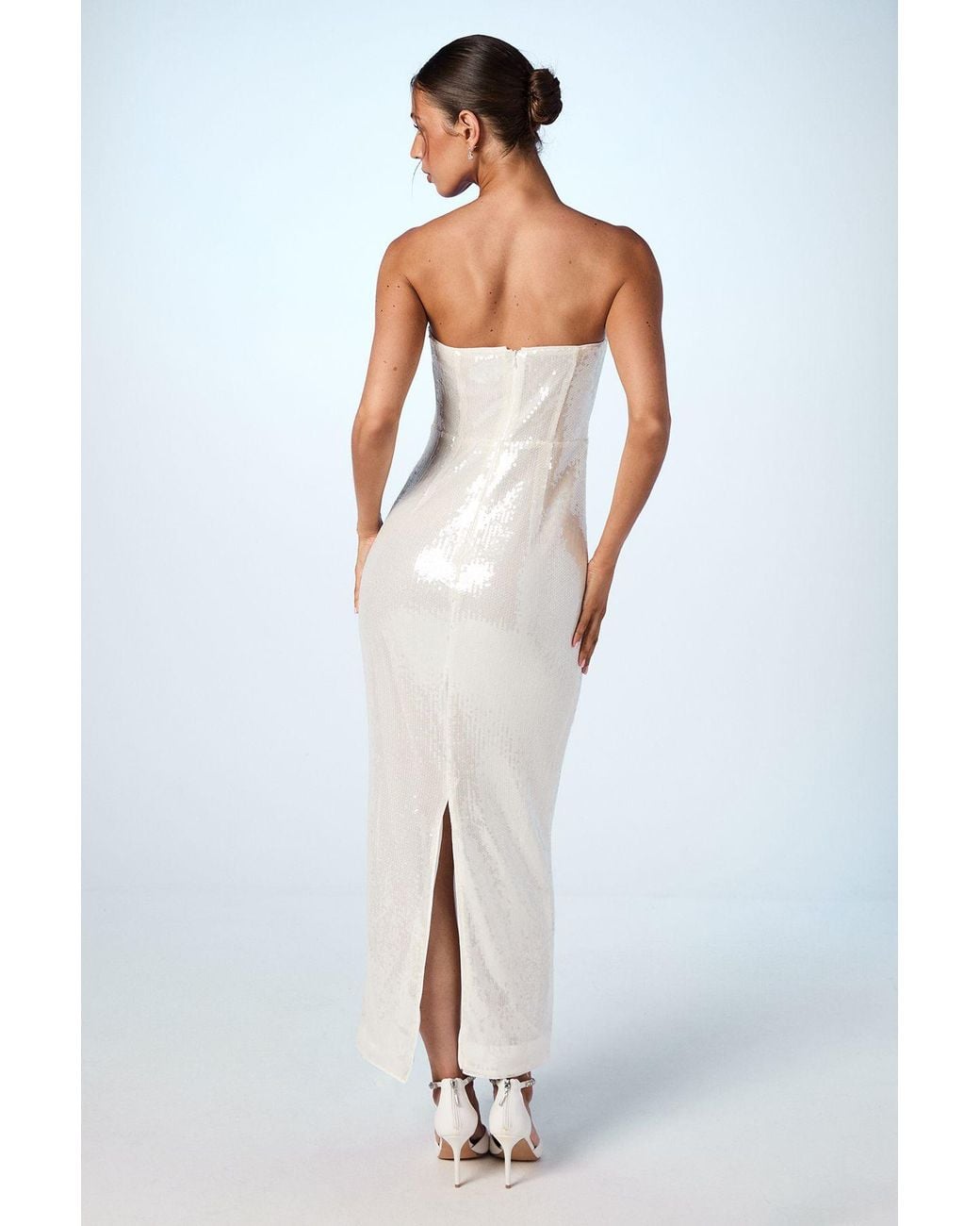Coast White Strapless Sequin Column Wedding Dress