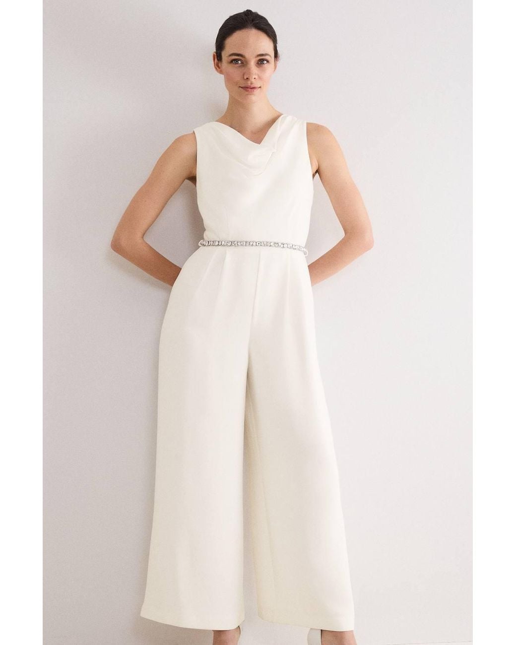 Phase Eight Natural Rubiana Jeweled Wide-Leg Jumpsuit