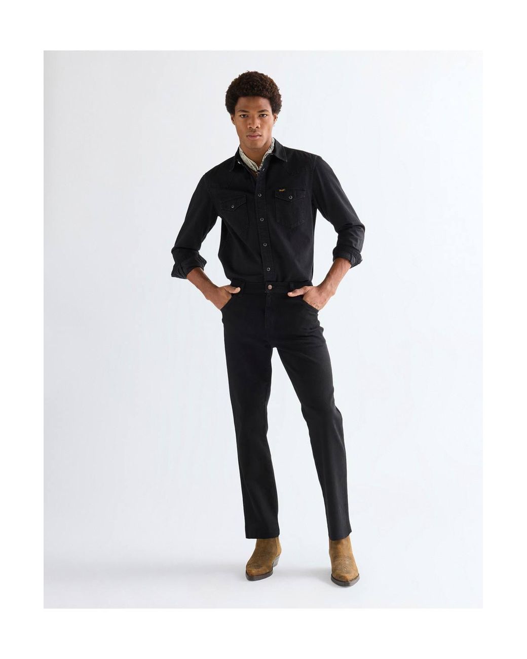 Wrangler Black Texas Regular Fit Jeans Overdye for men
